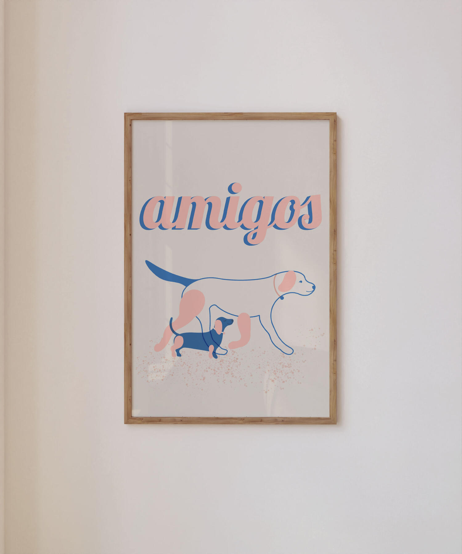 Dog art print size A4. Labrador and dachshund dog breeds. Pet portrait, dog wall art. House of Clouds.